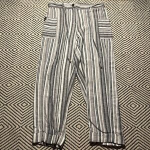 Casual Pants 8 petite Stripe Linen Blend button summer beach